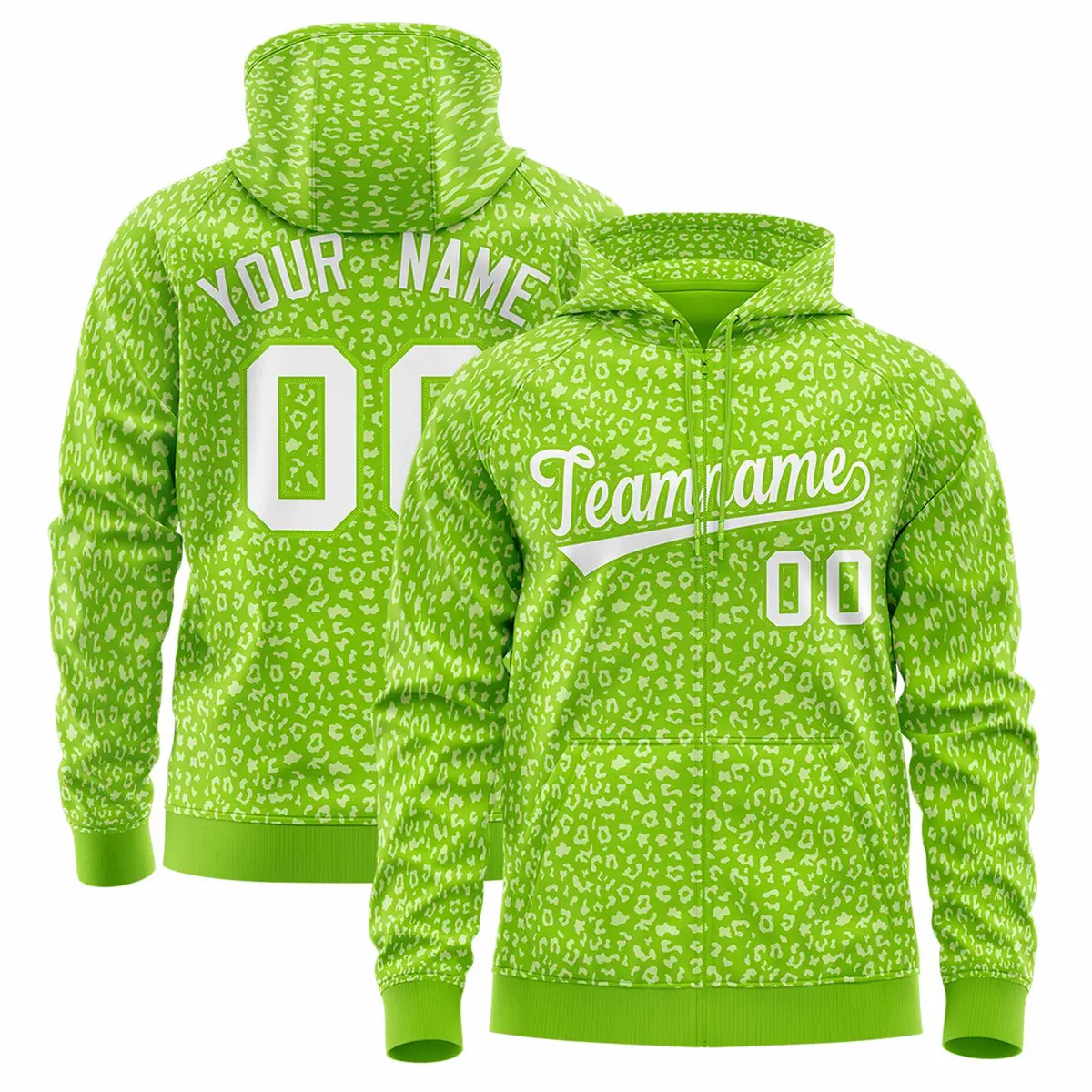 Neon Green White Leopard Print Varsity Letterman Jacket Hoodie