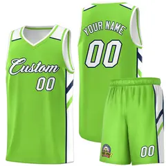 Neon Green White-Navy Classic Basketball Jersey Set