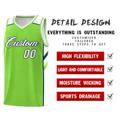 Neon Green White-Navy Classic Basketball Jersey Set 5