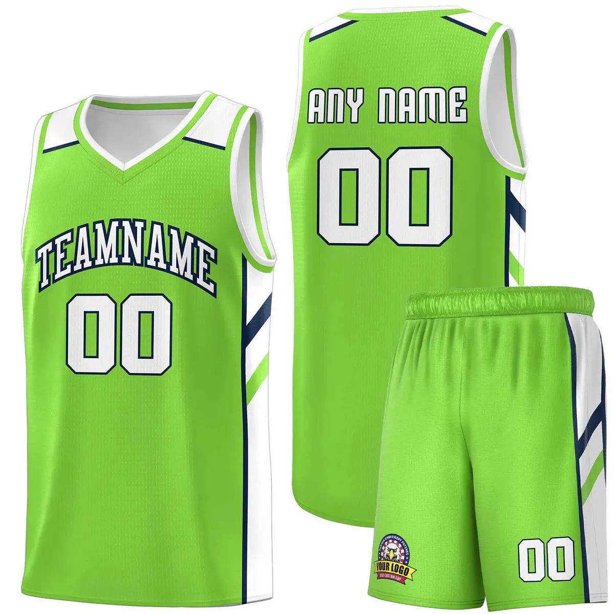 Neon Green White-Navy Classic Basketball Jersey Set