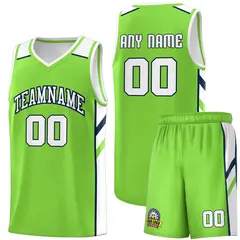 Neon Green White-Navy Classic Basketball Jersey Set
