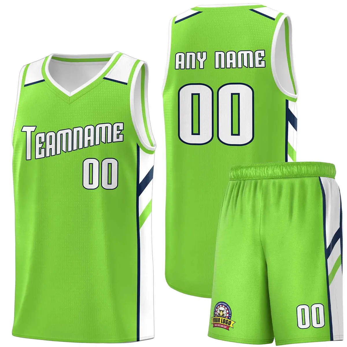 Neon Green White-Navy Classic Basketball Jersey Set
