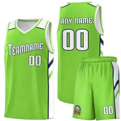 Neon Green White-Navy Classic Basketball Jersey Set