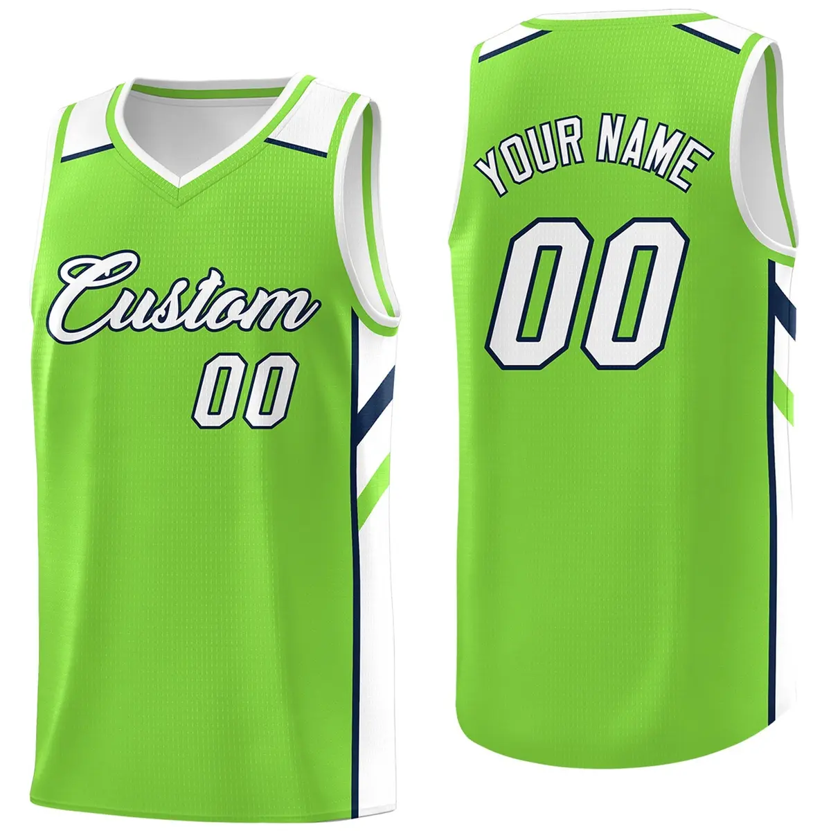 Neon Green White-Navy Classic Breathable Basketball Jersey