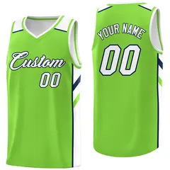 Neon Green White-Navy Classic Breathable Basketball Jersey
