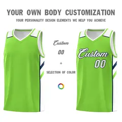 Neon Green White-Navy Classic Breathable Basketball Jersey 3