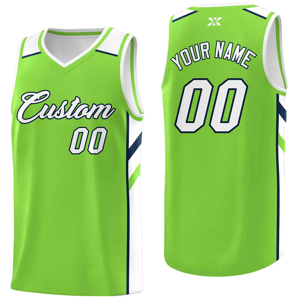 Neon Green White Navy Classic Mesh Sport Basketball Jersey