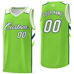 Neon Green White Navy Classic Mesh Sport Basketball Jersey