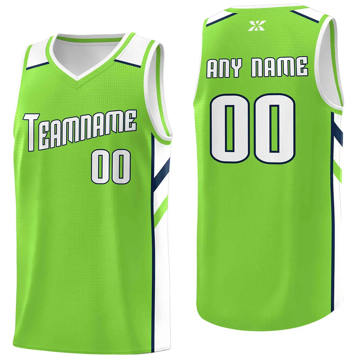 Neon Green White Navy Classic Mesh Sport Basketball Jersey