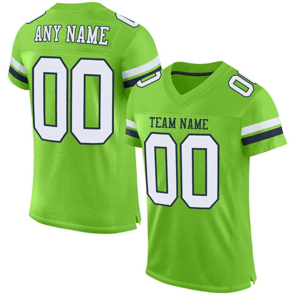 Neon Green White-Navy Classic Style Mesh Football Jersey