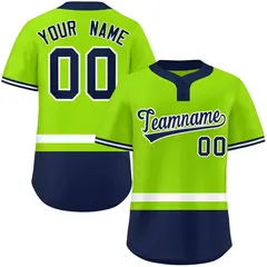 Neon Green White-Navy Color Block Two-Button Softball Jersey