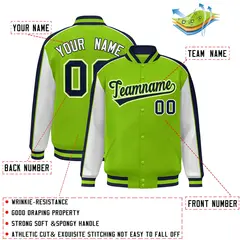Neon Green White-Navy Color Block Varsity Bomber Baseball Jacket 2