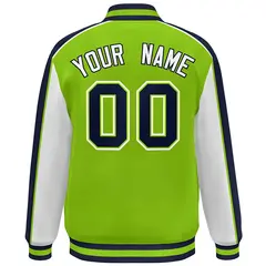 Neon Green White-Navy Color Block Varsity Bomber Baseball Jacket 4