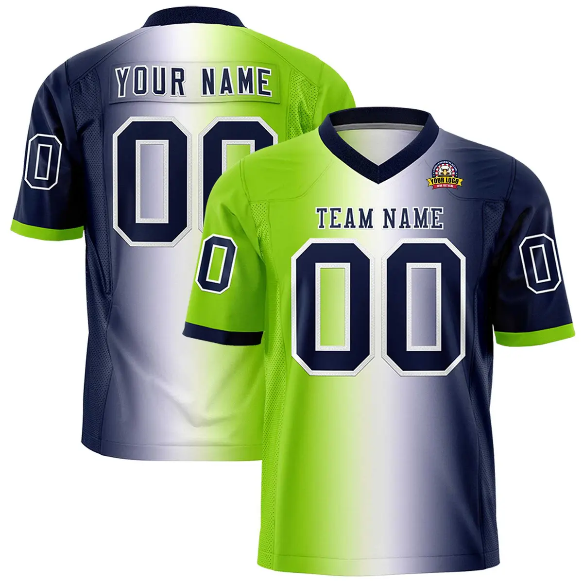 Neon Green White-Navy Gradient Football Jersey