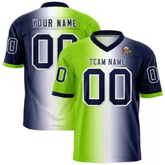 Neon Green White-Navy Gradient Football Jersey 1