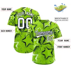 Neon Green White Navy Graffiti Star Ink Baseball Jersey 2