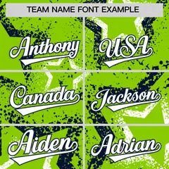 Neon Green White Navy Graffiti Star Ink Baseball Jersey 3