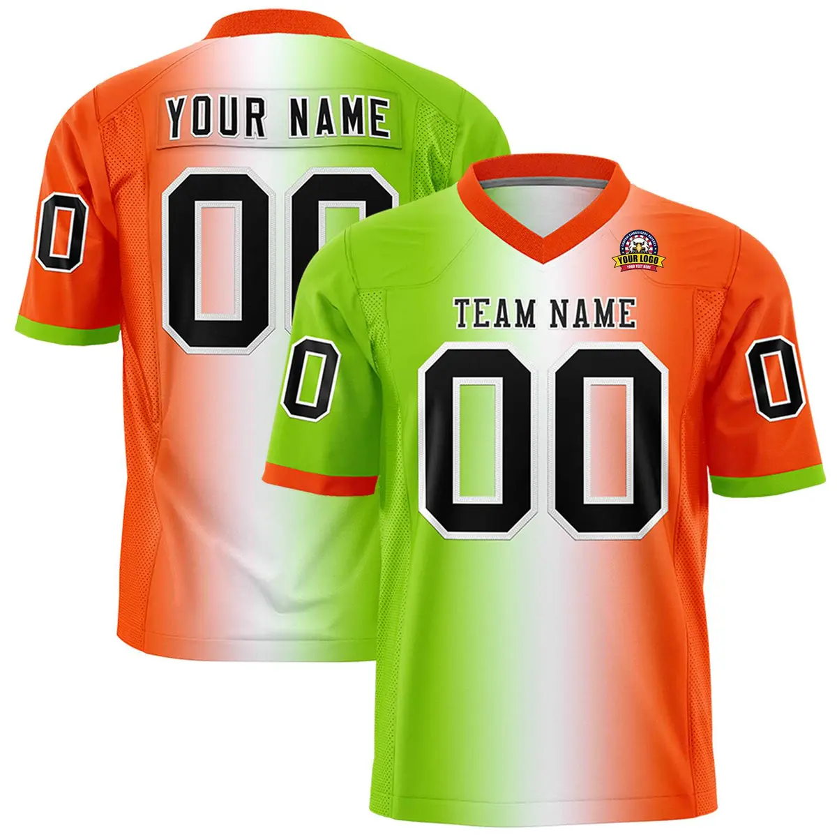 Neon Green White-Orange Gradient Football Jersey