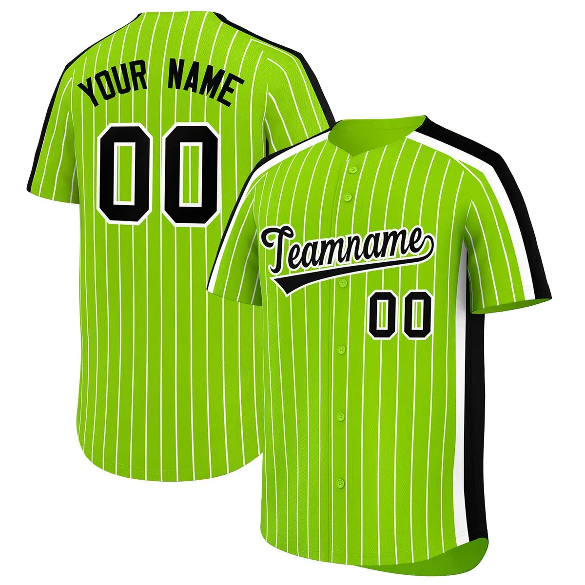 Neon Green White Pinstripe Two-tone Baseball Jersey