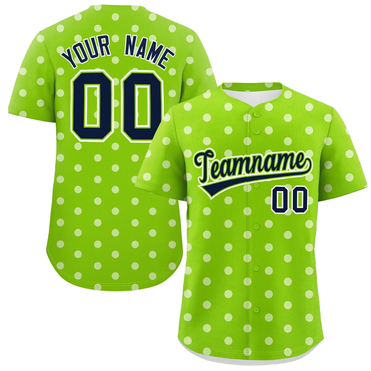 Neon Green White Polka Dot Graffiti Baseball Jersey