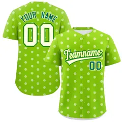 Neon Green White Polka Dot Graffiti Baseball Jersey 1