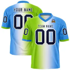 Neon Green White-Powder Blue Gradient Football Jersey 1