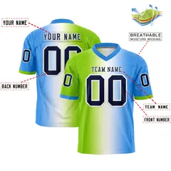 Neon Green White-Powder Blue Gradient Football Jersey 2
