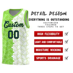 Neon Green White Puzzle Pattern Splid Basketball Kits 2