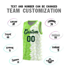 Neon Green White Puzzle Pattern Splid Basketball Kits 4