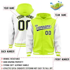 Neon Green White Raglan Two Tone Varsity Letterman Hoodie 4