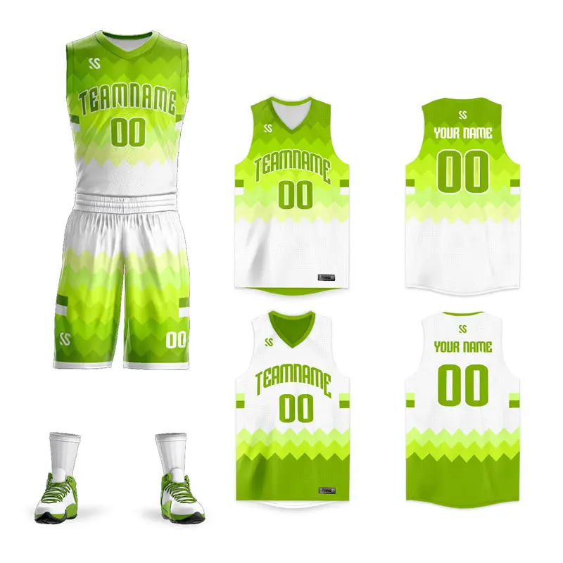 Neon Green White Reversible Double Side Basketball Jersey