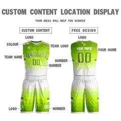 Neon Green White Reversible Double Side Basketball Jersey 4