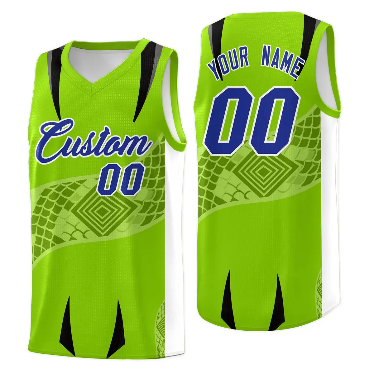 Neon Green White Snake Scale Venomous Fang Graffiti Basketball Jersey