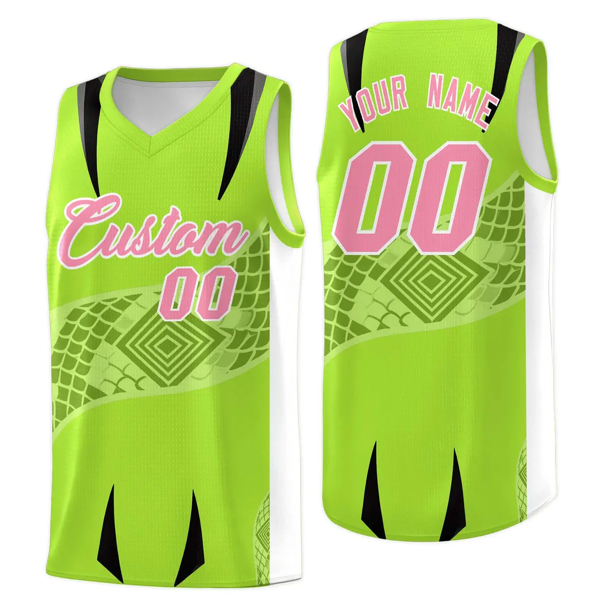 Neon Green White Snake Scale Venomous Fang Graffiti Basketball Jersey