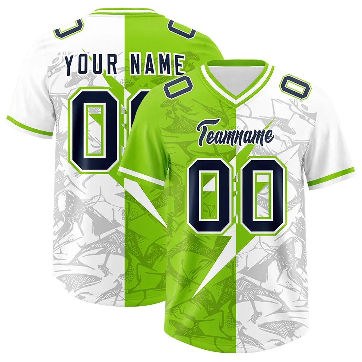 Neon Green White Split Lightning Pattern Football Jersey