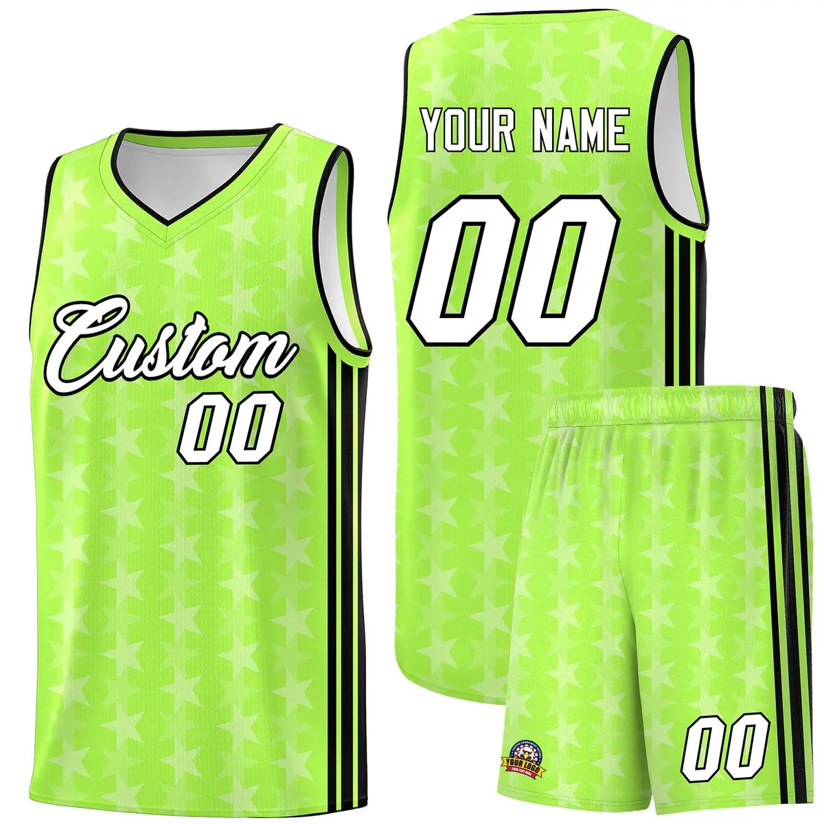 Neon Green White Star Graffiti Basketball Jersey