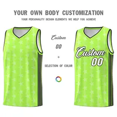 Neon Green White Star Graffiti Basketball Jersey 3
