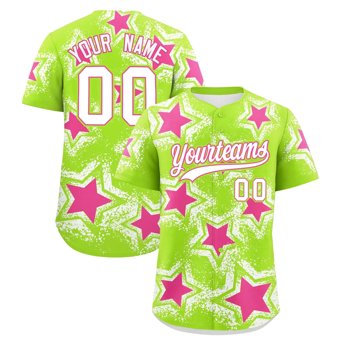 Neon Green White Star Graffiti Game Day Baseball Jersey