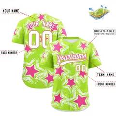 Neon Green White Star Graffiti Game Day Baseball Jersey 2