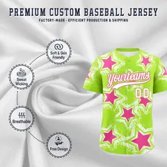 Neon Green White Star Graffiti Game Day Baseball Jersey 3