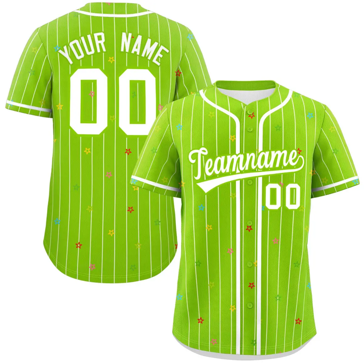 Neon Green White Stripe Star Pattern Baseball Jersey
