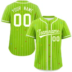 Neon Green White Stripe Star Pattern Baseball Jersey 1