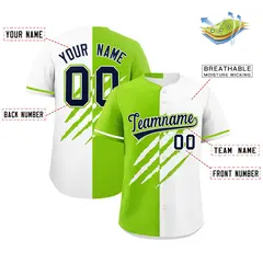 Neon Green White Tiger Claw Scratch Split Baseball Jersey 2