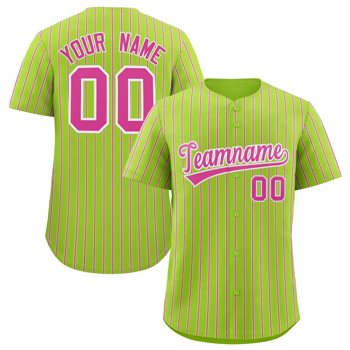 Neon Green White Tricolor Stripe Baseball Jersey