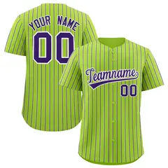 Neon Green White Tricolor Stripe Baseball Jersey