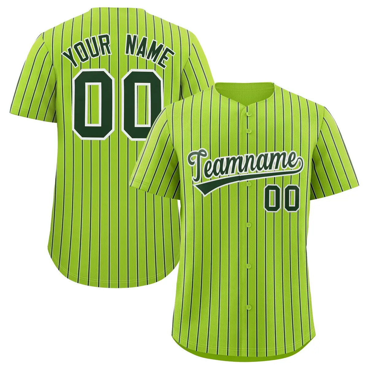 Neon Green White Tricolor Stripe Baseball Jersey