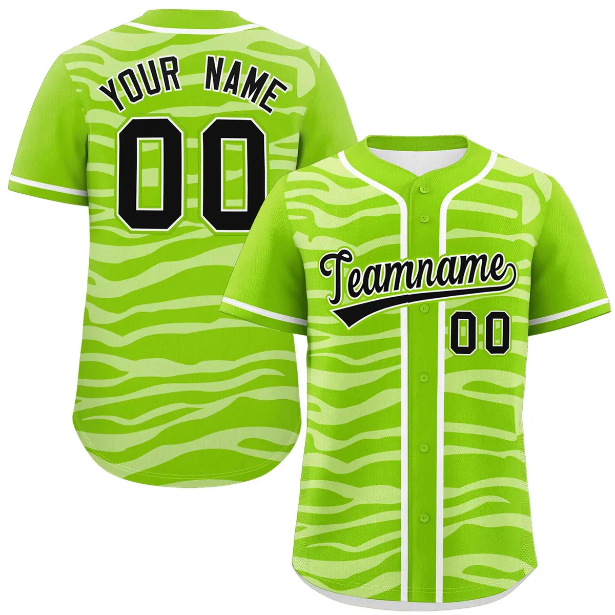 Neon Green White Zebra Stripes Graffiti Baseball Jersey