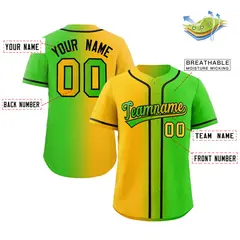 Neon Green Yellow-Black Gradient Baseball Jersey 2