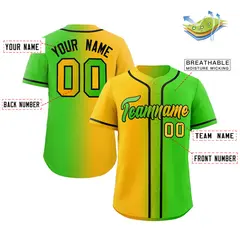 Neon Green Yellow-Black Gradient Baseball Jersey 10