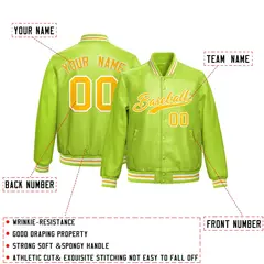 Neon Green Yellow Full-Snap Varsity Faux Leather Letterman Jacket 2